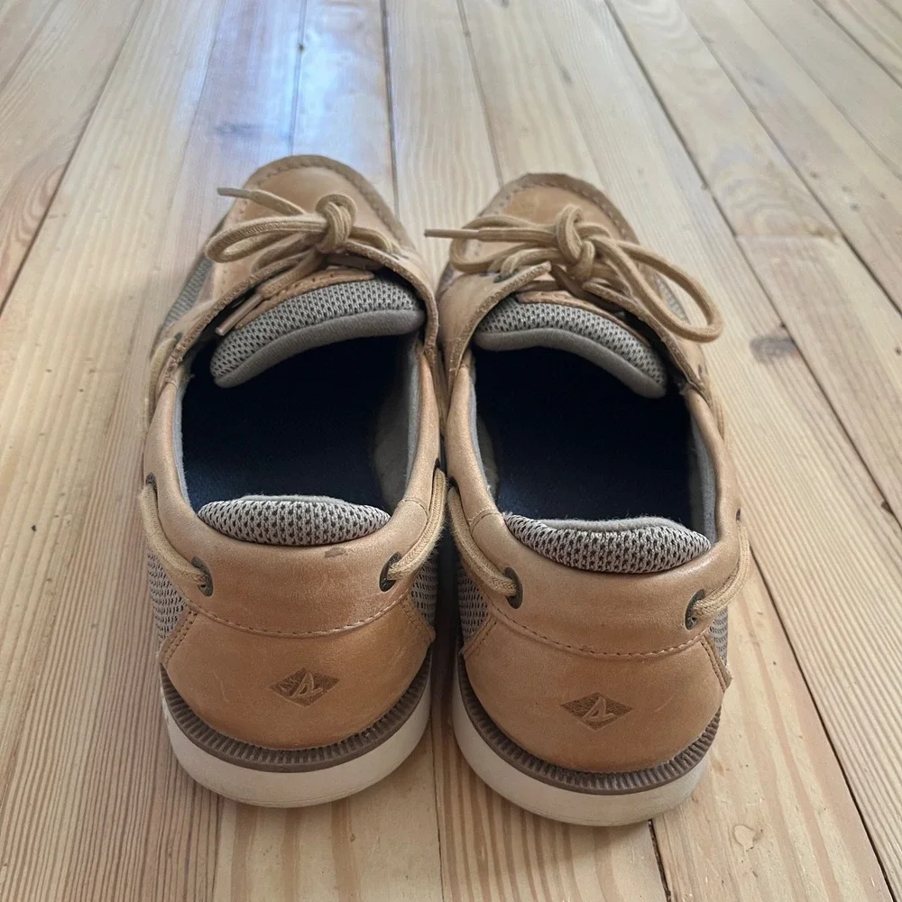 Sperry Top-Sider Mens Billfish Tan Leather Mesh Boat Shoes STS22066 Size 10 Wide